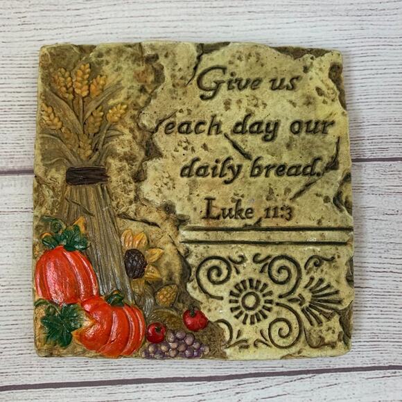 Daily Bread Scripture Wall Hanging Square Plaque Harvest Pumpkin Wheat Decor - Picture 1 of 8